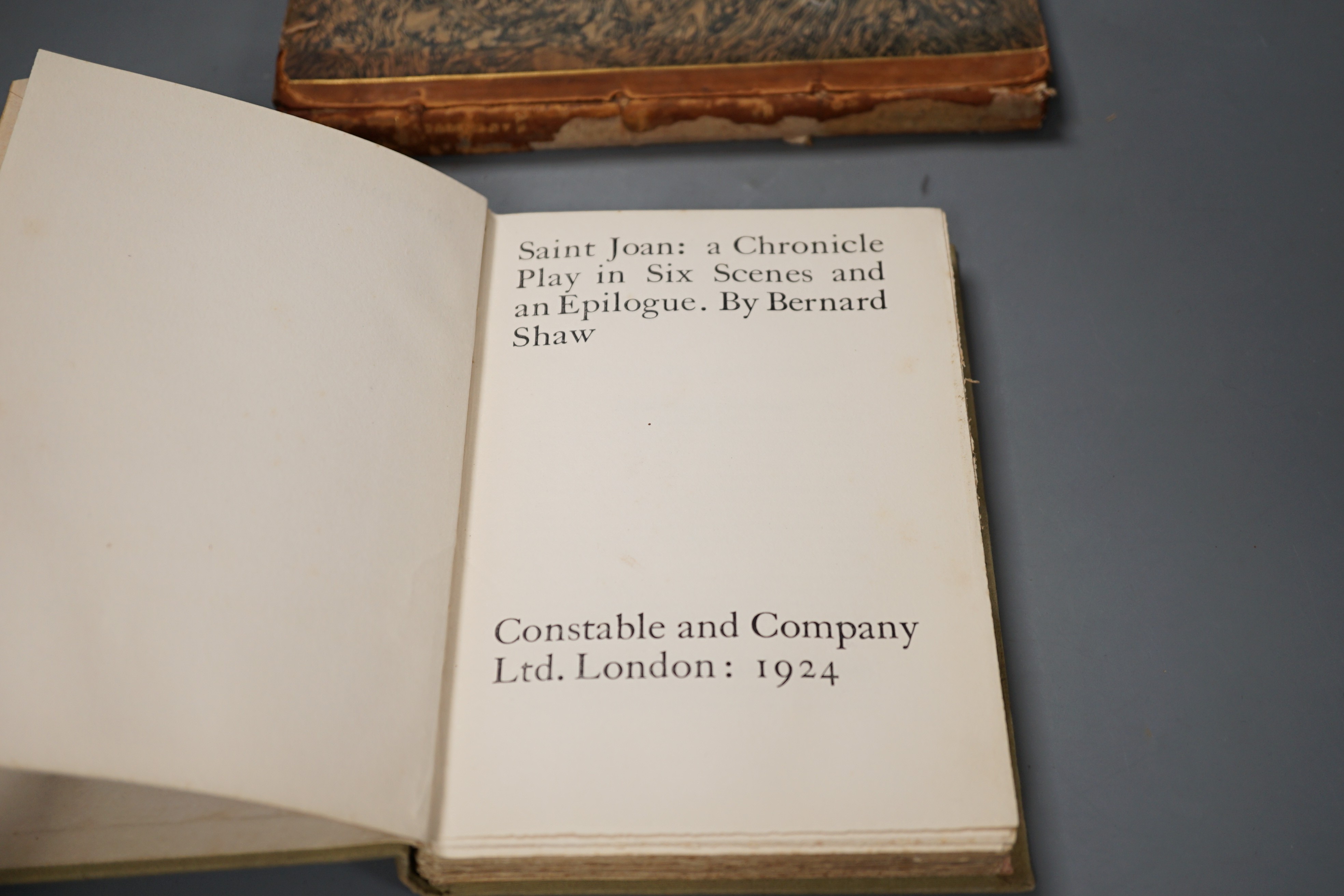 Anon - Eastern Anecdotes of Exemplary Characters, with Sketches of the Chinese History, 8vo, half calf, spine joints cracked, rubbed and with loss, Sampson Low, London, 1799 and Shaw, Bernard - Saint Joan, 2nd impression